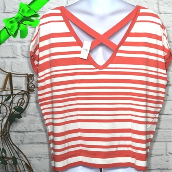 NWT Criss Cross Coral Stripe Sweater Top Sz 20 #6S - Picture 4 of 8